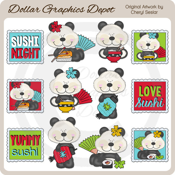 Il piccolo panda ama il sushi - ClipArt
