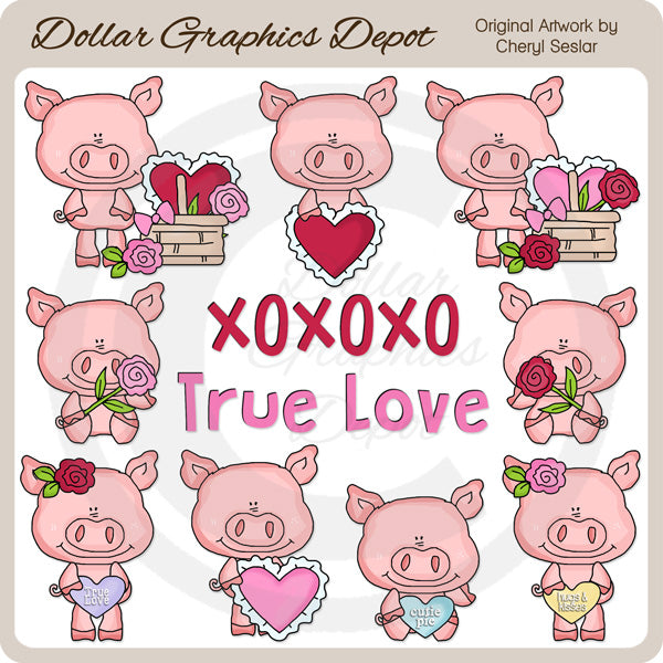 Little Valentine Pigs - Clip Art - DCS Exclusive