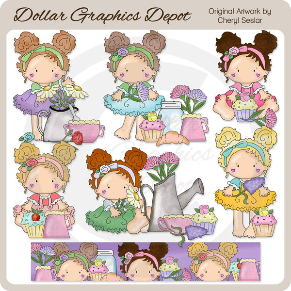 Lucy Loves Tea and Flowers - Clip Art
