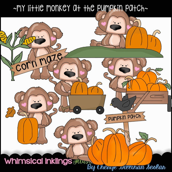 Mi pequeño mono en el huerto de calabazas
