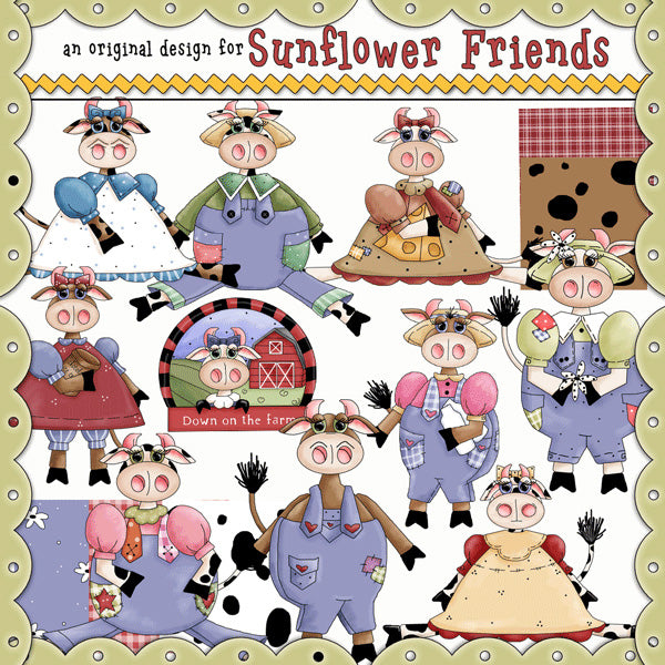 Whimsical Country Cows - Clip Art