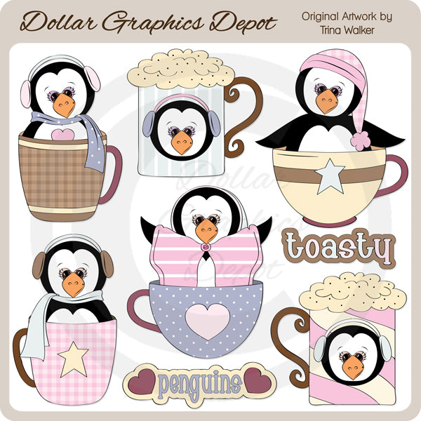 Penguin Cups - Clip Art