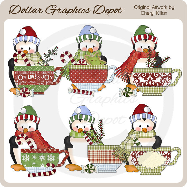 Penguin Cuties - Christmas Tea - Clip Art