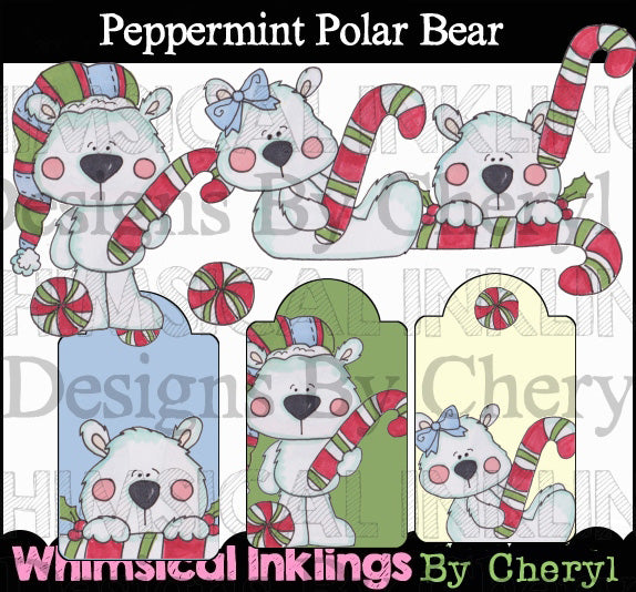 Oso polar de menta... Colección gráfica coloreada a mano