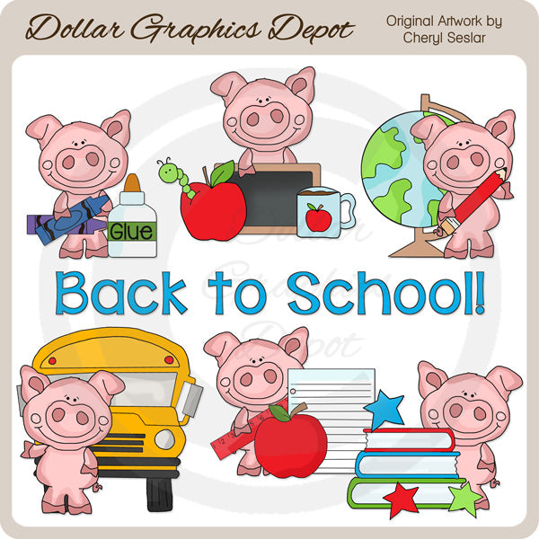 Piglet Va A La Escuela - Clipart