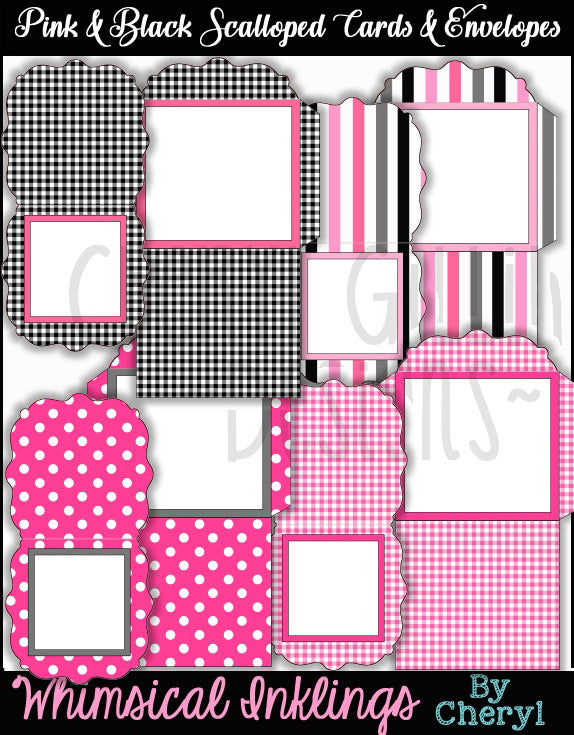 Set di biglietti e buste smerlati rosa e neri