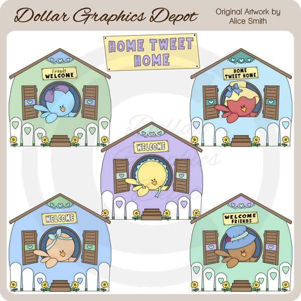 Graziose casette per gli uccelli - ClipArt