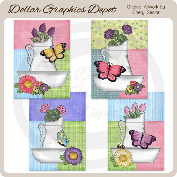 Carte per bacini di fiori con graziose farfalle - stampabili