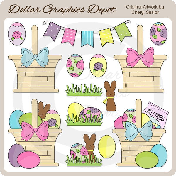 Graziosi cestini pasquali 1 - ClipArt