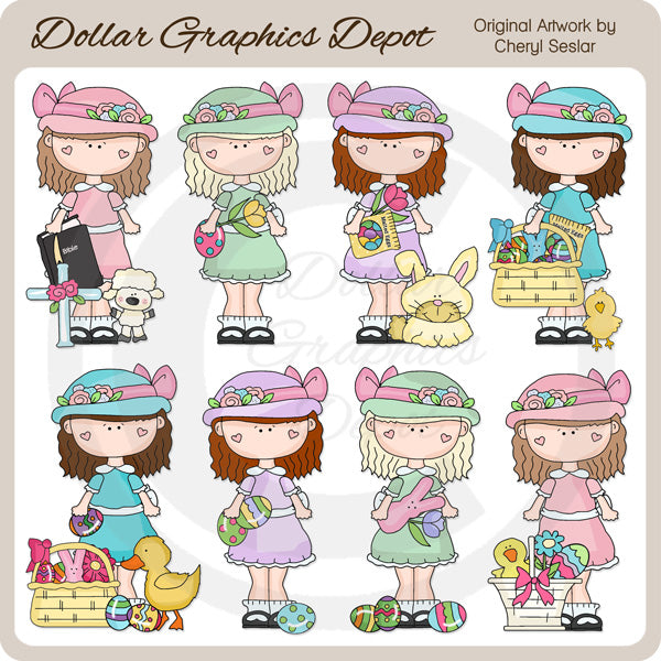 Ragazze graziose di Pasqua - ClipArt