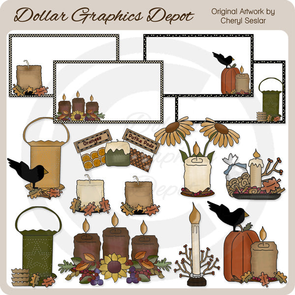 Prim Harvest Candles - Clip Art