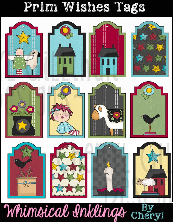 Prim Wishes Gift Tags...Set of 12