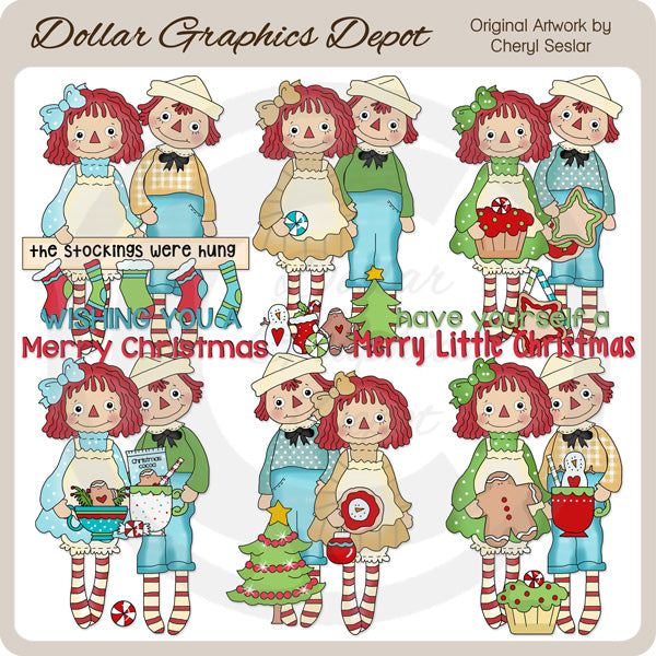 Raggedies - Feliz Navidad - Clipart