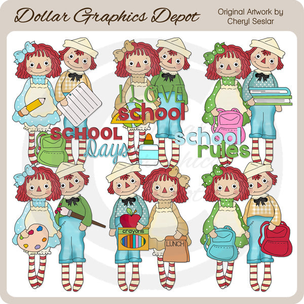 Raggedies - Días Escolares - Clipart