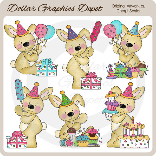 Conejitos Raggedy - Deseos de cumpleaños - Clipart