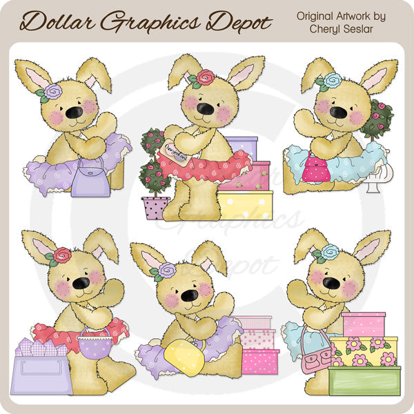 Conejitos Raggedy - Día de compras - Clipart