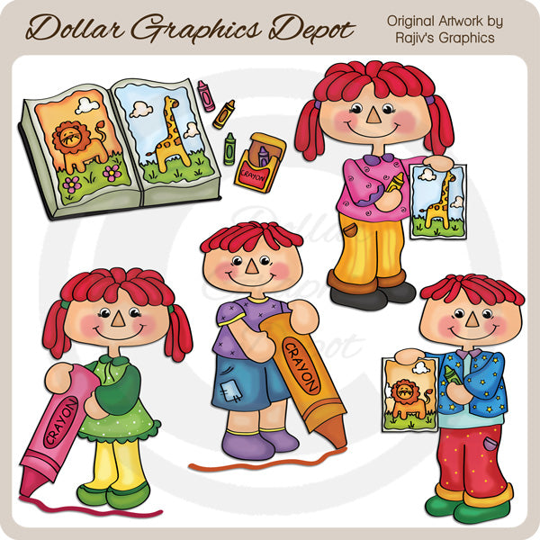 Arte Con Crayones Raggedy - Imágenes Prediseñadas