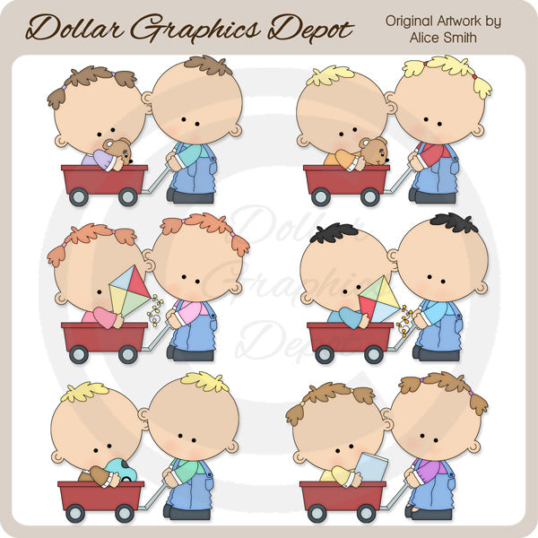 Niños De Carro Rojo - Imágenes Prediseñadas