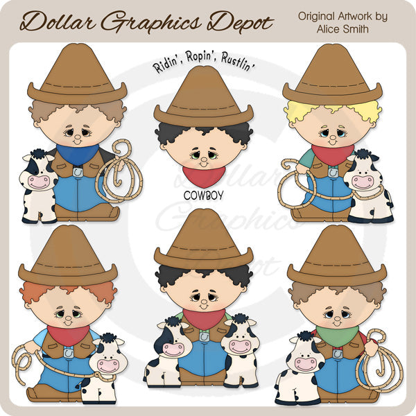 Roping Cowboys - Clip Art