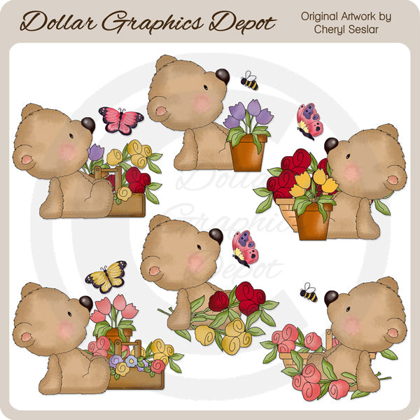 L'orso Sampson ama i fiori - ClipArt
