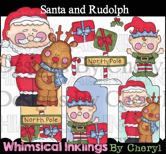 Santa y Rudolph... Colección gráfica coloreada a mano