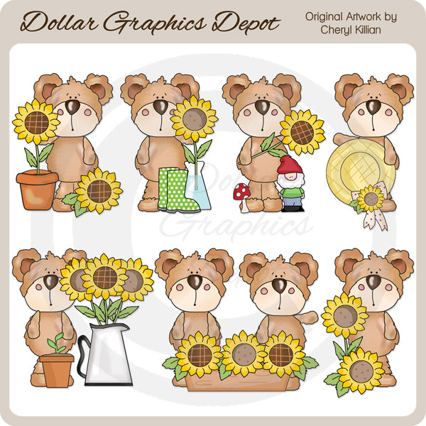 Teddy trasandato ama i girasoli - ClipArt