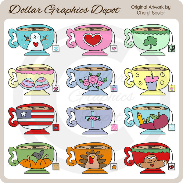 Tazze da tè stagionali - ClipArt
