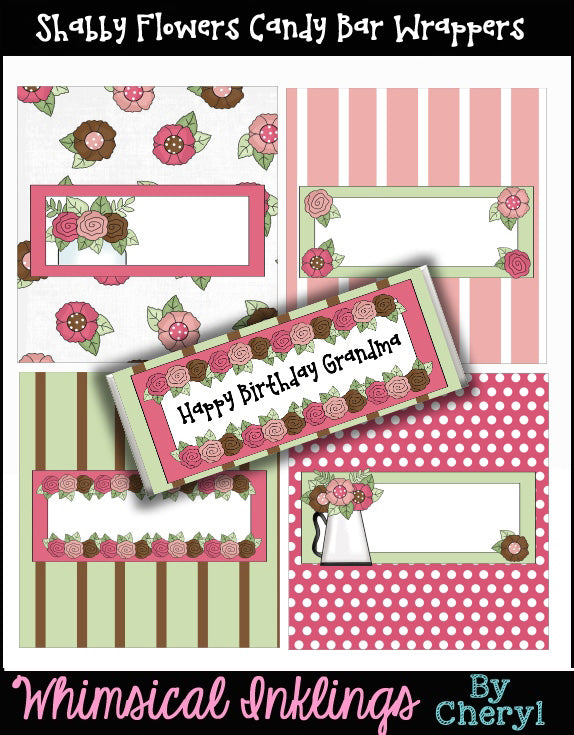 Involucri per barrette di cioccolato con fiori shabby