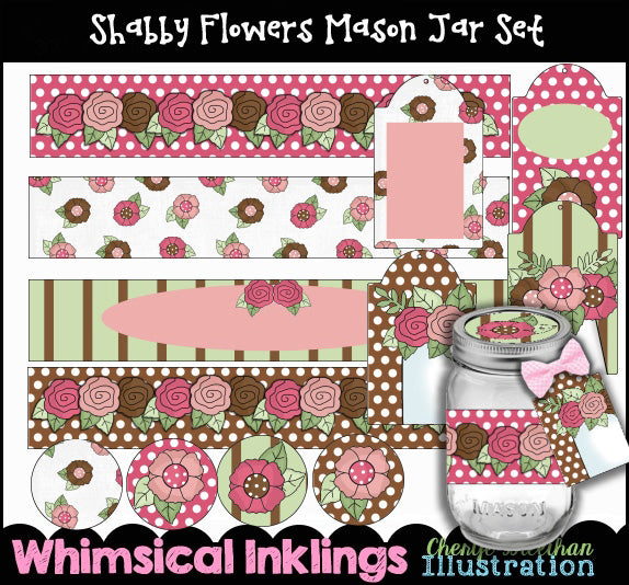 Shabby Flowers Mason Jar Set