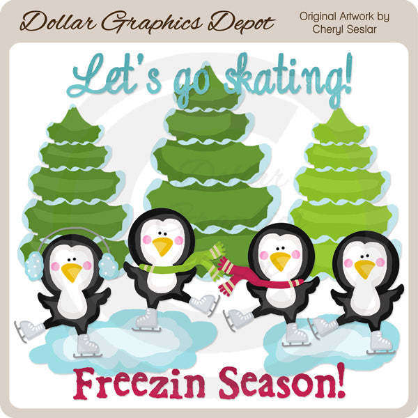 Pinguini pattinatori - ClipArt