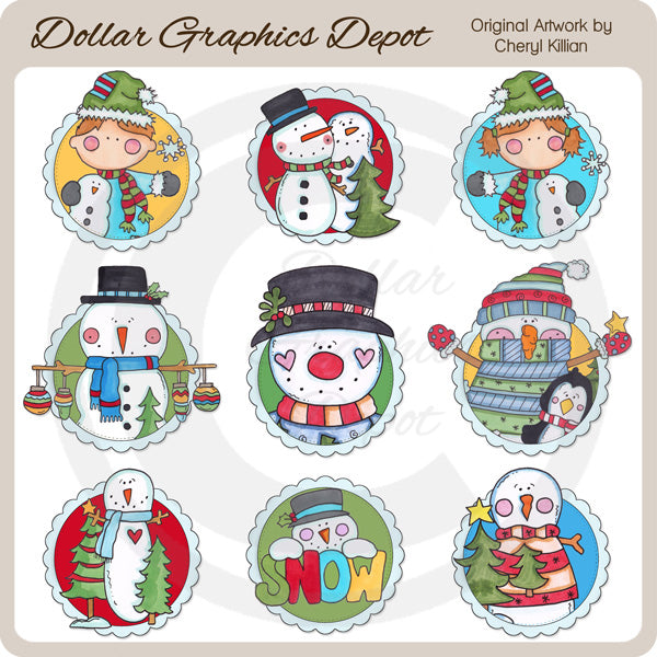 Cornici smerlate del pupazzo di neve - ClipArt