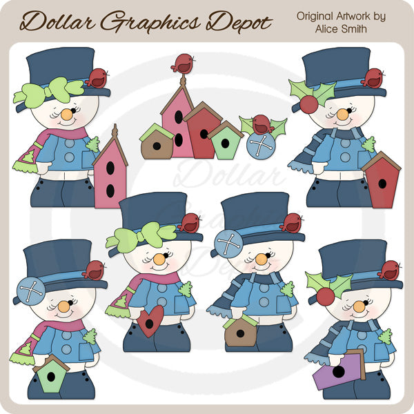 Snowmen and Birdhouses - Clip Art - *DCS Exclusive*