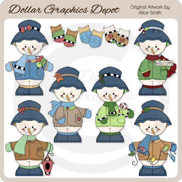 Snowmen and Mittens - Clip Art - *DCS Exclusive*