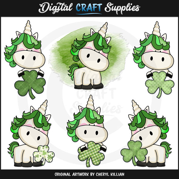 Unicornios del día de San Patricio - Clipart