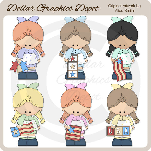 Stars and Stripes Girls - Clip Art