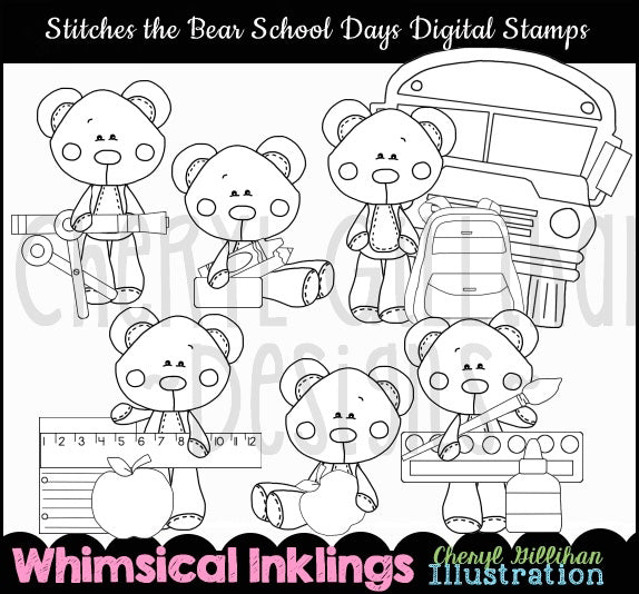 Stitches The Bear School Days...Timbri digitali
