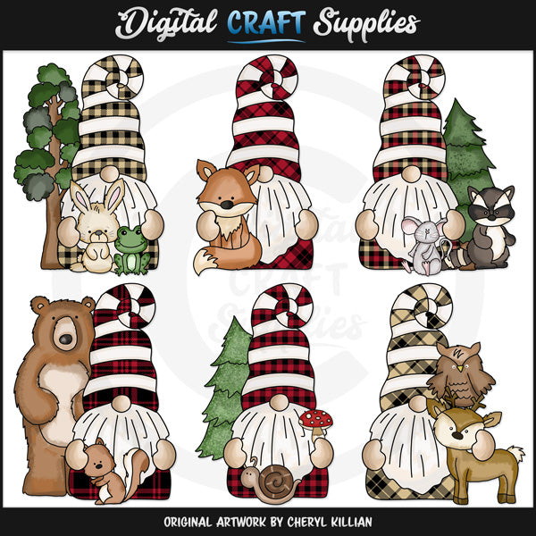 Gnomos Del Bosque Con Sombrero A Rayas - Clipart