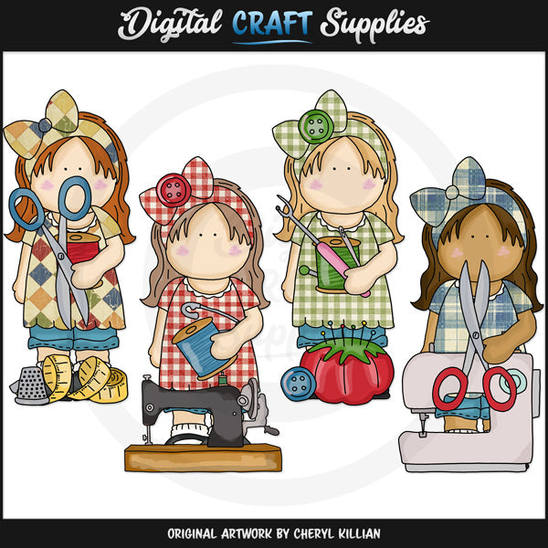 Sweet Country Girls Love To Sew - Clip Art