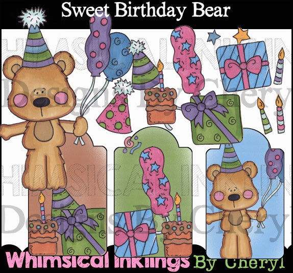 Dulce oso de cumpleaños... Gráficos coloreados a mano