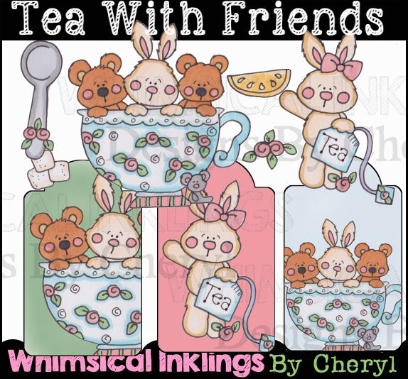 Té con amigos... Colección gráfica coloreada a mano