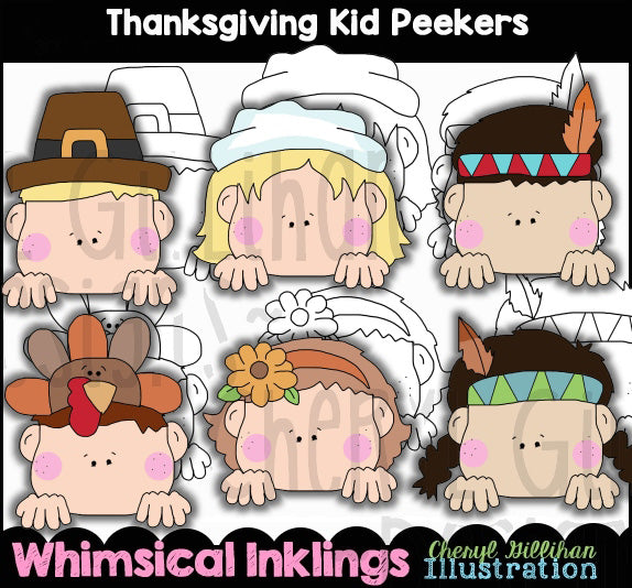 Miradores infantiles de Acción de Gracias con sellos digitales