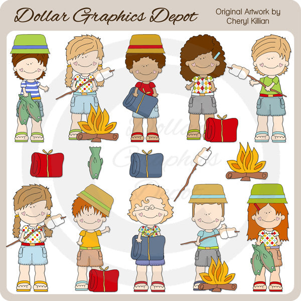 Los niños del campamento - Clipart