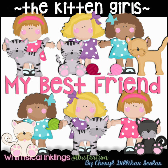 Cute Kitten Girls Clipart Collection