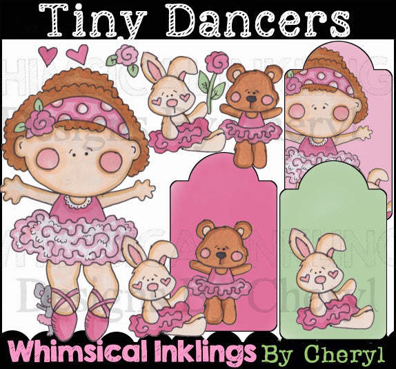 Colección de gráficos coloreados a mano de pequeños bailarines