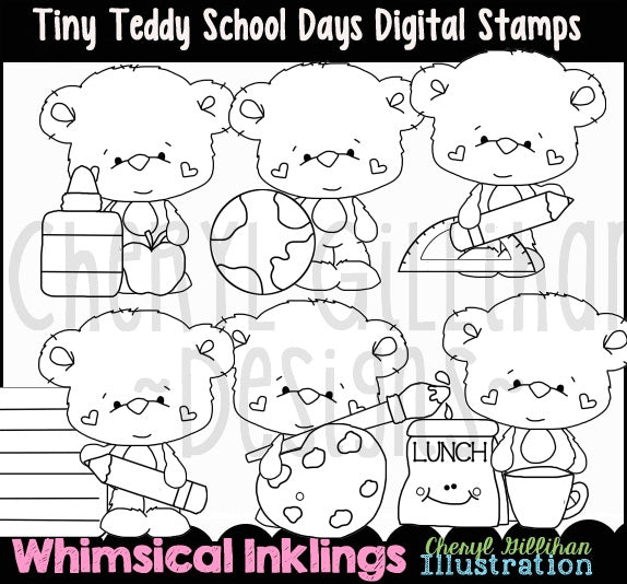Tiny Teddy School Days - Digital Stamps