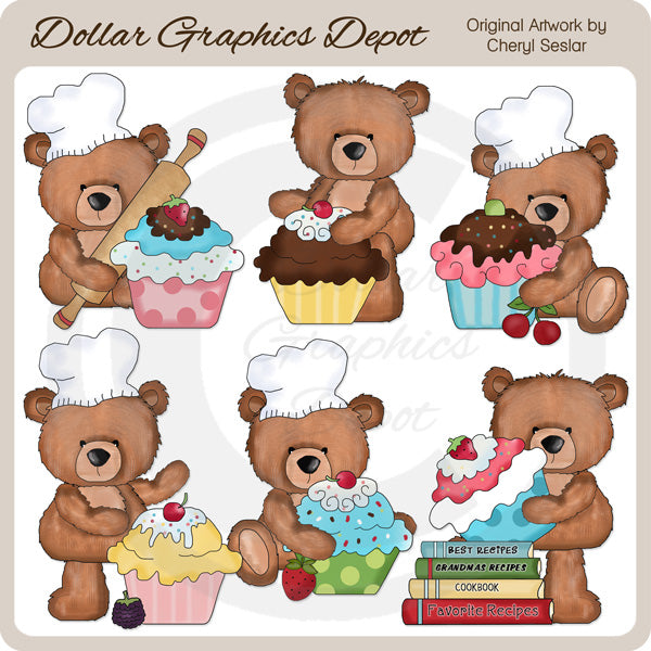 Wimbly l'orso cuoce cupcakes - ClipArt