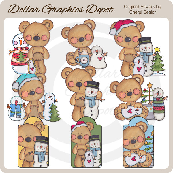 Orsi invernali e pupazzi di neve - ClipArt
