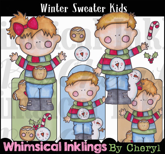 Winter Sweater Kids...Hand Colored Graphic Collection