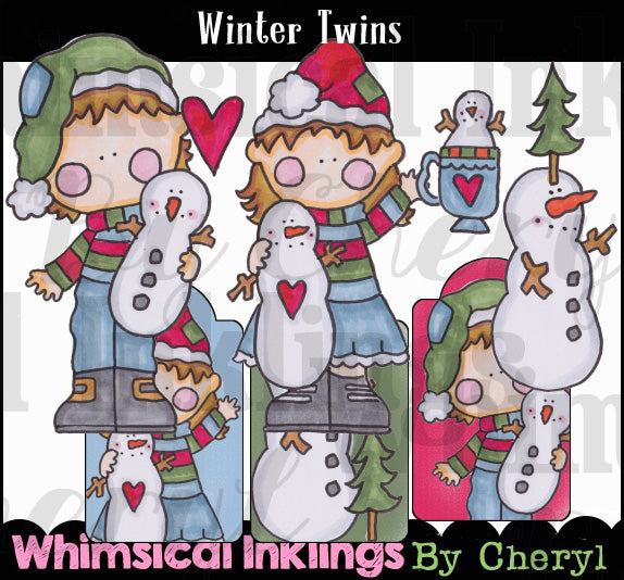 Winter Twins...Hand Colored Graphic Collection