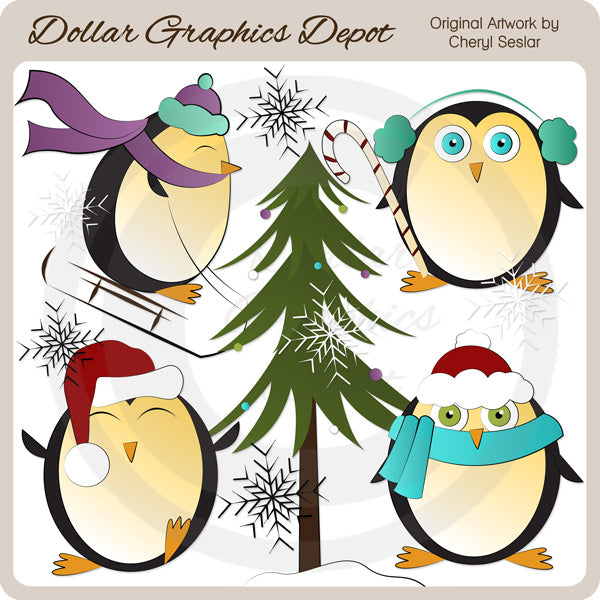 Wintery Penguins - Clip Art